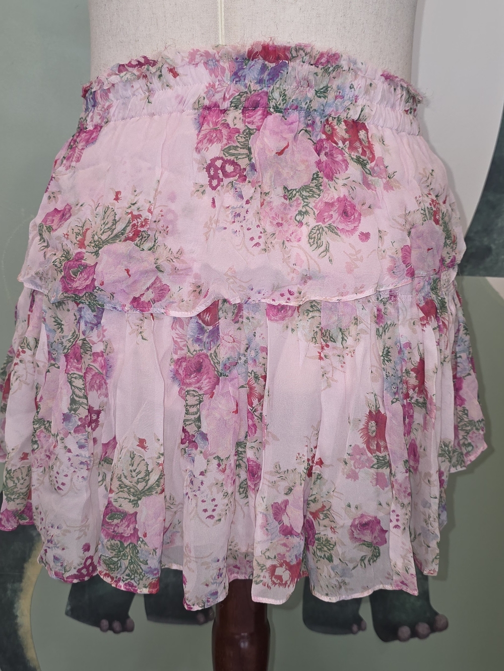 LoveShackFancy Pink Floral Tiered Circle Skirt